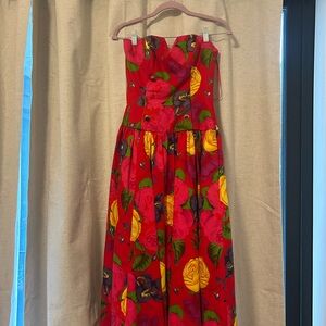 A.J Bari for Lord & Taylor Red Floral Strapless Dress